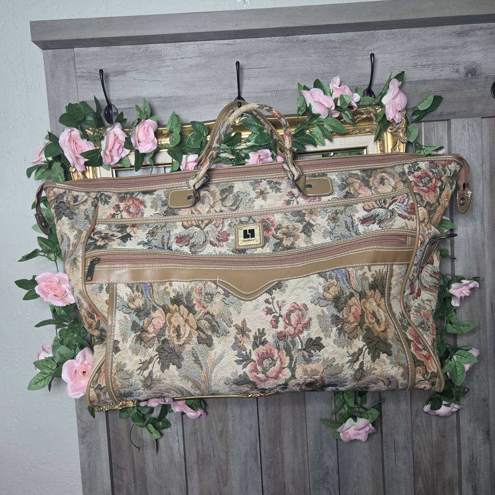 Vintage Leisure Floral Tapestry Weekender Travel Bag Overnight Carry On Duffel